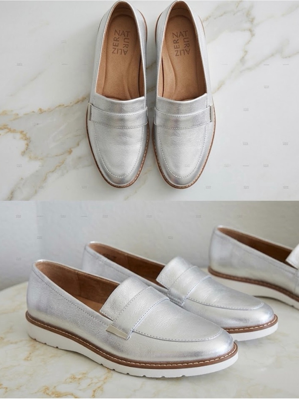 Naturalizer Women's Metallic Silver Slip-On Loafers Size 9 - Like New